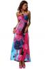 Barevné letní šaty dlouhé, vel. XL/XXL | Letní maxi šaty jednoduchého, splývavého střihu se zdobeným dekoltem a zavazováním za krkem