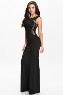 Dlouhé plesové šaty z elastického materiálu, s krajkou, černé 8368