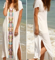 Dámské dlouhé plážové šaty tunika kaftan halena výšivka