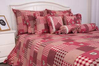Ložní povlečení krep - Červený Patchwork velikost: 50x15cm váleček