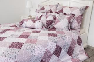 Ložní povlečení krep - Patchwork bordó velikost:: 140/200+70/90 poslední 1 kus