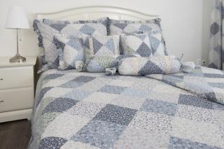 POVLEČENÍ BAVLNA DELUXE 2+2 - Pomněnkový patchwork velikost:: 2x 140/200cm + 2x 70/90cm