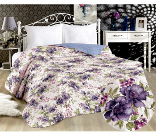 Přehoz na postel - FIALOVÉ KVĚTY barva: 200x220cm - květy