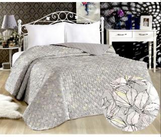Přehoz na postel - KVĚTY šedé barva: 200x220cm-květy šedé