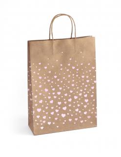 Papírová taška Kraft růžová srdíčka 33x10x24cm, 5ks