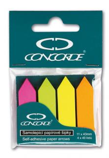 Samolepicí záložky CONCORDE - šipky - neon - 11x43mm, 4x40 listů