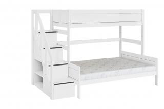 PATROVÁ POSTEL RODINNÁ S ÚLOŽNÝMI SCHODY 90/140 X 200, BÍLÁ