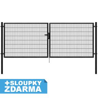 Dvoukřídlá brána Pilofor Super Zn+RAL 7016 š. 4090 mm x v. dle výběru, vč. sl. 80x80mm ANTRACIT Výška v mm:: 1180 mm