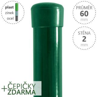 Plotový sloupek DAMIPLAST® zelený Zn+PVC, průměr 60mm, síla stěny 2,0mm, výška dle výběru Délka v mm:: 2200
