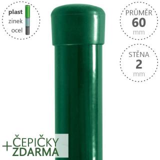 Plotový sloupek DAMIPLAST® zelený Zn+PVC, průměr 60mm, síla stěny 2,0mm, výška dle výběru Délka v mm:: 6000