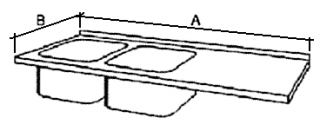 Deska mycího stolu s 2 dřezy Hloubka: 600 mm, Šířka: 1300 mm