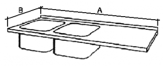 Deska mycího stolu s 2 dřezy Hloubka: 700 mm, Šířka: 1600 mm