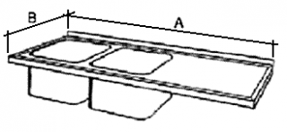 Deska mycího stolu s 2 dřezy, prolis Hloubka: 600 mm, Šířka: 1300 mm