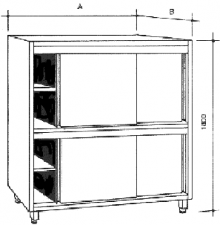 Nerezová skříň s 2 policemi, posuvné dveře, dělená Hloubka: 500 mm, Šířka: 1600 mm