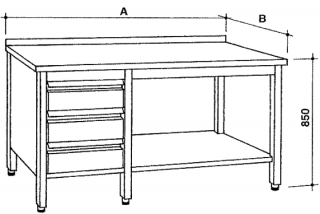 Nerezový otevřený stůl se zásuvkami Hloubka: 600 mm, Šířka: 1000 mm
