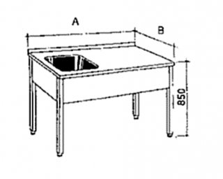 Nerezový stůl mycí a 1 lisovaná vana Hloubka: 600 mm, Rozměr dřezu: 400/400/250 mm, Šířka: 1000 mm