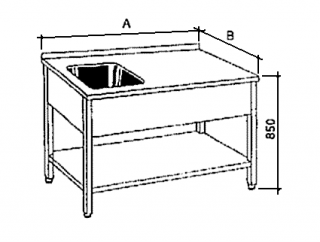Nerezový stůl mycí s policí a 1 lisovaná vana Hloubka: 700 mm, Rozměr dřezu: 500/500/250 mm, Šířka: 800 mm