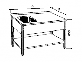 Nerezový stůl mycí s policí a 1 lisovaná vana Hloubka: 800 mm, Rozměr dřezu: 500/500/250 mm, Šířka: 800 mm
