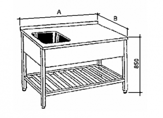 Nerezový stůl mycí s roštovou policí a 1 lisovaná vana Hloubka: 600 mm, Rozměr dřezu: 400/400/250 mm, Šířka: 1000 mm