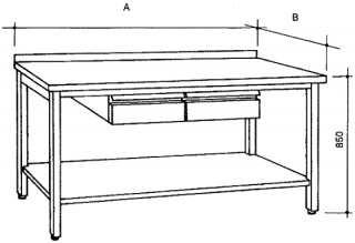Nerezový stůl s policí a 2 zásuvkami Hloubka: 600 mm, Šířka: 1000 mm