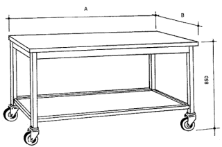 Nerezový stůl s policí pojízdný Hloubka: 600 mm, Šířka: 1000 mm
