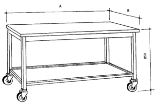 Nerezový stůl s policí pojízdný Hloubka: 800 mm, Šířka: 1000 mm