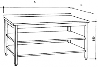 Nerezový stůl se 2 policemi Hloubka: 600 mm, Šířka: 1000 mm