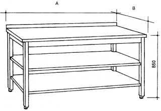 Nerezový stůl se 2 policemi Hloubka: 600 mm, Šířka: 2800 mm