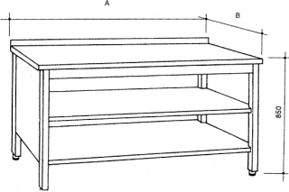 Nerezový třístranně uzavřený stůl se 2 policemi Hloubka: 600 mm, Šířka: 1200 mm