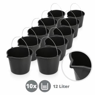 10 x vědro stavební plastové 12 litrů černé s nálevkou kbelík