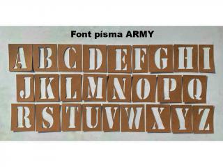 Šablony - lesklá lepenka, abeceda, 26 písmen,Gothic nebo Army Velikost: 100 mm ARMY