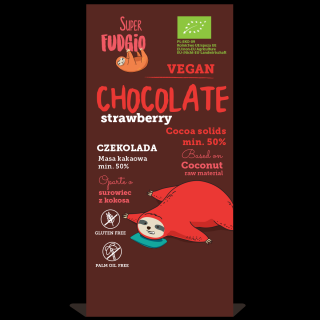 Čokoláda s kokosovým mlékem a jahodami, bio, vegan – Super Fudgio, 80 g