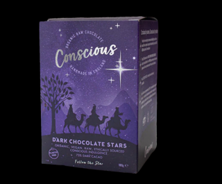 Hvězdy z hořké čokolády (dárková krabička) – Conscious, vegan & raw, 180 g
