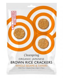 Japonské krekry z hnědé rýže s bílým sezamem, bio – Clearspring, 40g