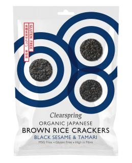 Japonské krekry z hnědé rýže s černým sezamem, bio – Clearspring, 40g AKCE