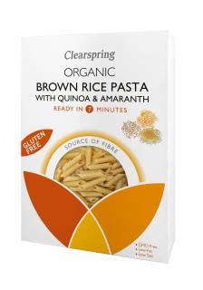 Penne z hnědé rýže s quinoou a amarantem, bio, bezlepkové – Clearspring, 250g - AKCE