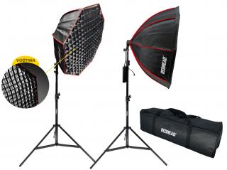 2x 90cm softbox s voštinami foto video světlo + 2x stativ (RGB režim navíc)  Varianta s voštinami (GRID)