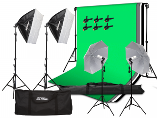 Foto video studio set světel, stativů i foto pozadí (135W softbox světla) domácí studio, ateliér