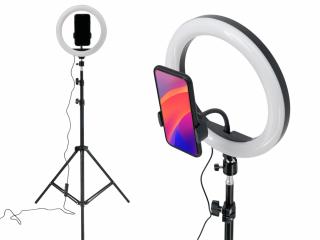Kruhové Ring light světlo 10" + stativ 2 metry  3000K-6500K, stativ 2.1m, držák pro smartphone