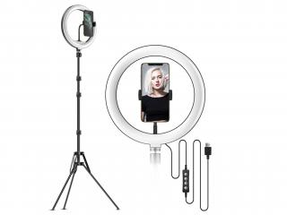 Kruhové Ring light světlo 10" + stativ a držák pro smartphone  3000K-6500K, stativ 2.1m, držák pro smartphone