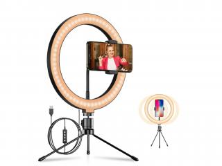 Kruhové Ring light světlo 10" + stativ a držák pro smartphone  3000K-6500K, stativ, držák pro smartphone