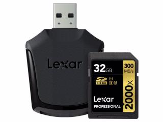Lexar Pro 2000X SDHC/SDXC UHS-II (V90) R300/W260 paměťové karty s čtečkou 32GB