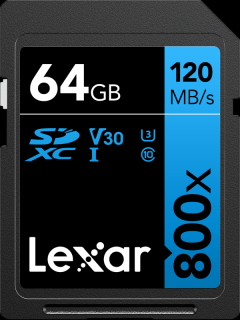 Lexar Pro 800x SDXC UHS-I SD paměťová karta C10 V10 U1, R120/45MB 64GB