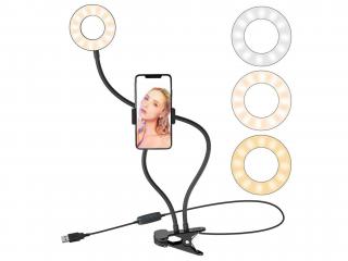 Stolní LED kruhové světlo 8,89"  Flexibilní ramena a držák pro smartphone