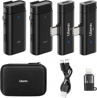 Ulanzi HM2301 Bezdrátový lavalier mikrofonový systém pro smartphone  Pro USB-C i Lightning (iPhone 11/12/14/15/16), Samsung S23/S24 - Vše kompatibilní