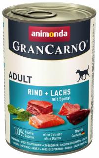 GranCarno Adult různé druhy - konzerva pro psy 400 g Příchuť: hovězí, losos a špenát