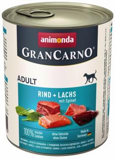 GranCarno Adult různé druhy - konzerva pro psy 800 g Příchuť: hovězí, losos a špenát