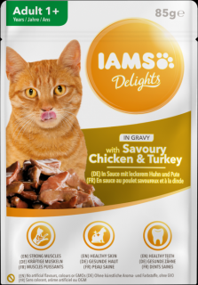 IAMS Delights kuře a krůta v omáčce - kapsička pro kočky 85 g