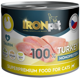 IRONpet Cat Turkey (krůta) 100 % Monoprotein, konzerva 200 g