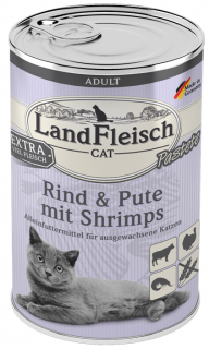 LandFleisch Pastete hovězí, krůta a krevety - konzerva pro kočky 400 g